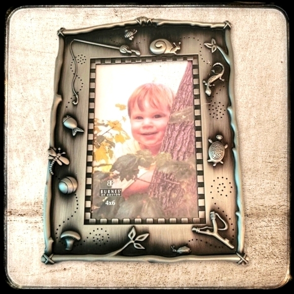3/$30 BURNES OF BOSTON Fishing Fisherman Outdoor Boy's Metal Frame 4 x 6 - Picture 1 of 11